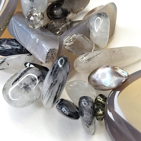 Chunky Grey Necklace,  Smoky Grey Agate Inspired Fashion Shell Chips Necklace - Picture 8 of 14